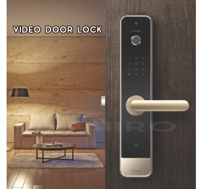 SMART VDO DOOR LOCK (เปิด/ปิดประตูด้วยลายนิ้วมือ/รหัส/กุญแจ พร้อมติดกล้องที่หน้ากริ่ง) 1Y.